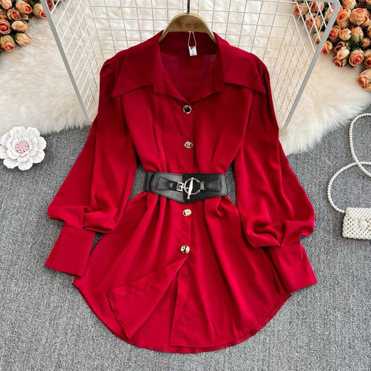 Locaste Statement Shirt With Belt In Red