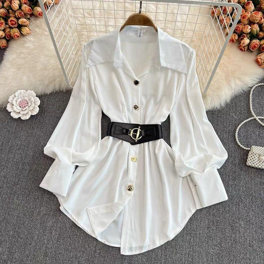 Locaste Statement Shirt With Belt In White