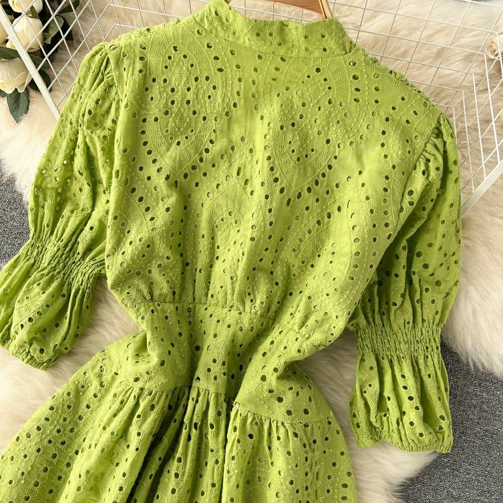 Luna Summer Cotton Eyelet Dress In Green