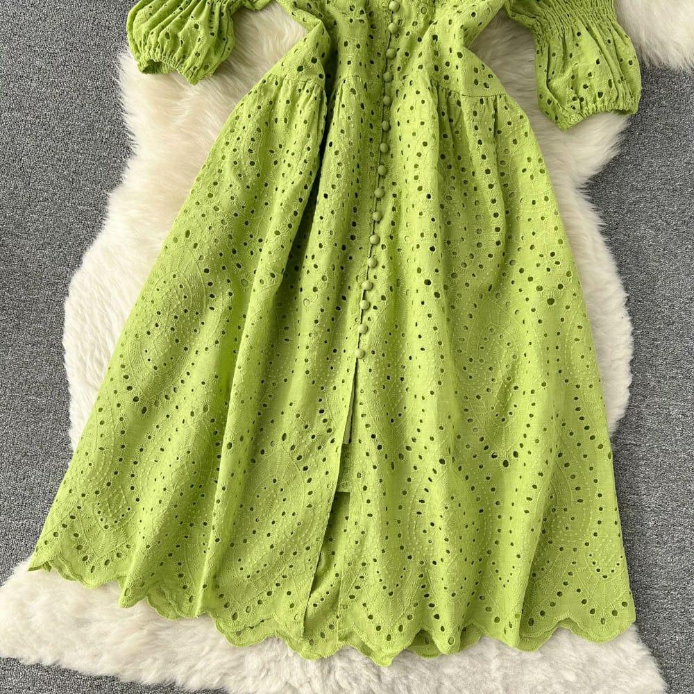 Luna Summer Cotton Eyelet Dress In Green