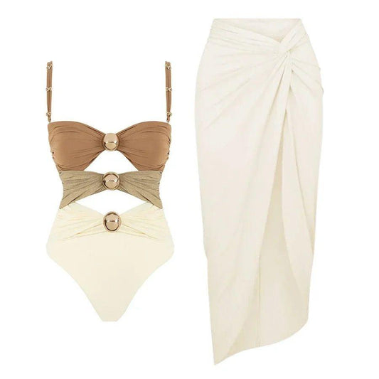 Mariku Luxe Swimsuit with Skirt In Beige