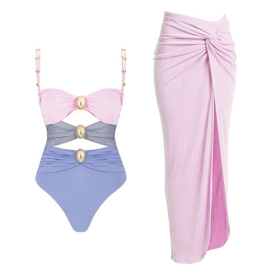 Mariku Luxe Swimsuit with Skirt In Pink