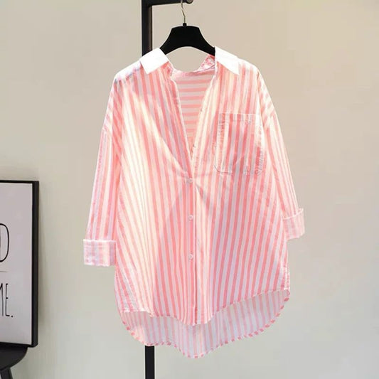 Lotus Striped Summer Oversized Shirt In Pink