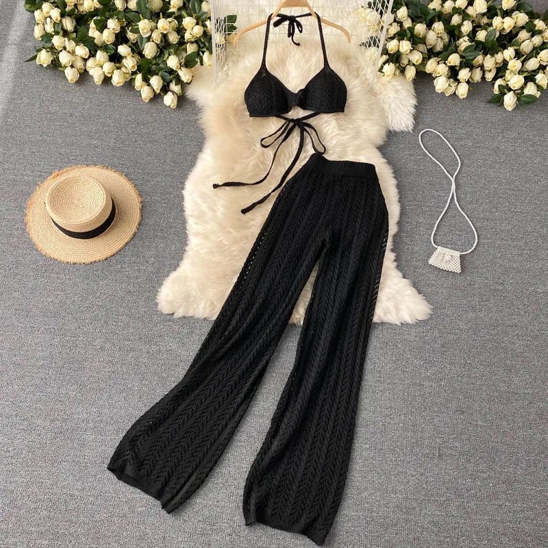 Silvia Crochet Coord Set In Black
