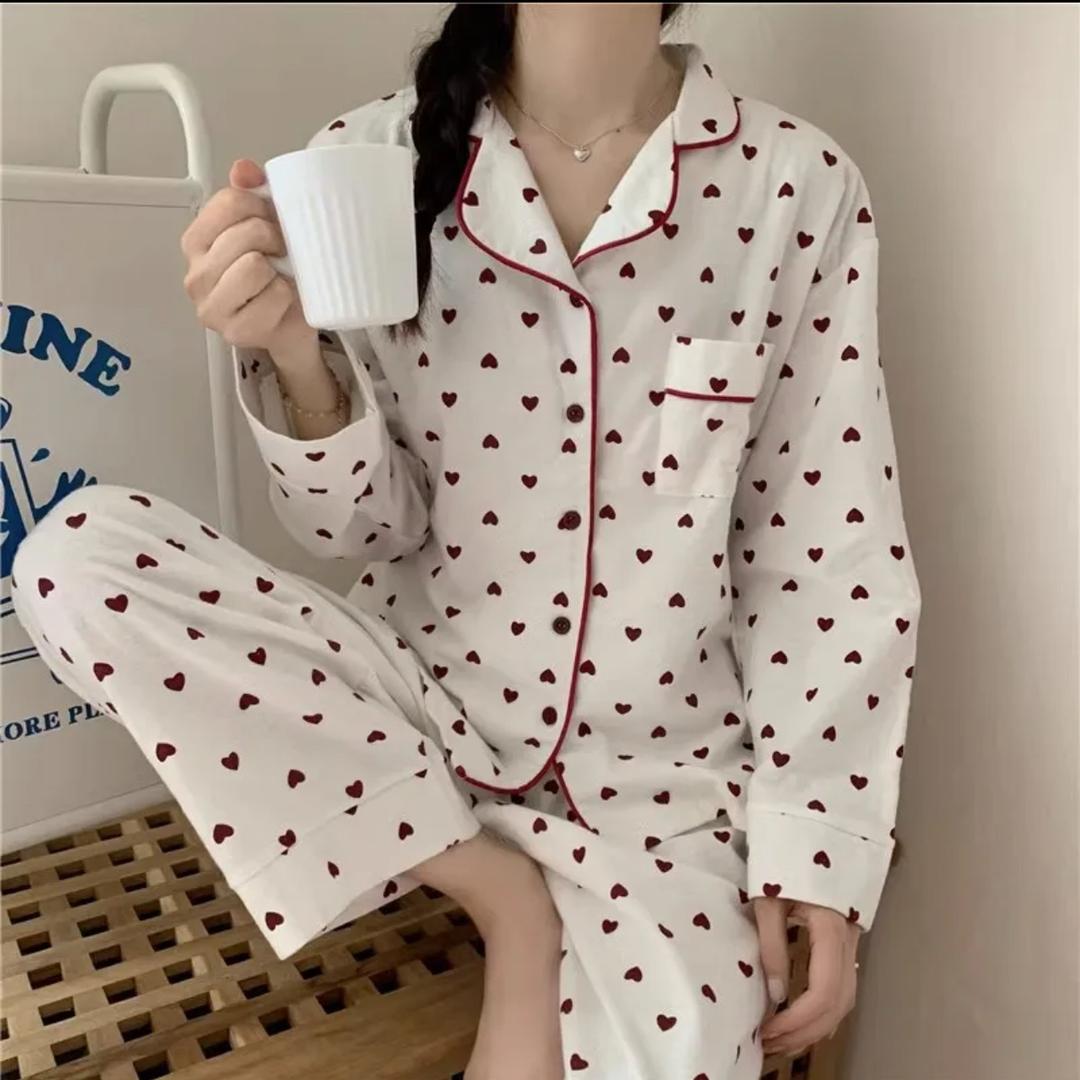 Emani Heart Print Nightsuit In White