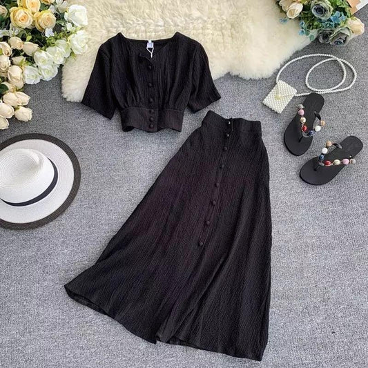 Roger Buttoned Coord Sets In Black