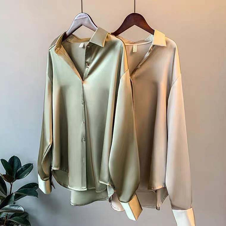 Hathor Luxury Satin Shirts In Olive