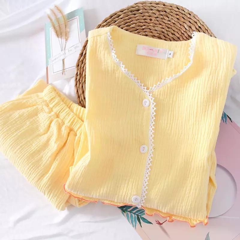 Laurel Lace Cotton Nightsets In Yellow