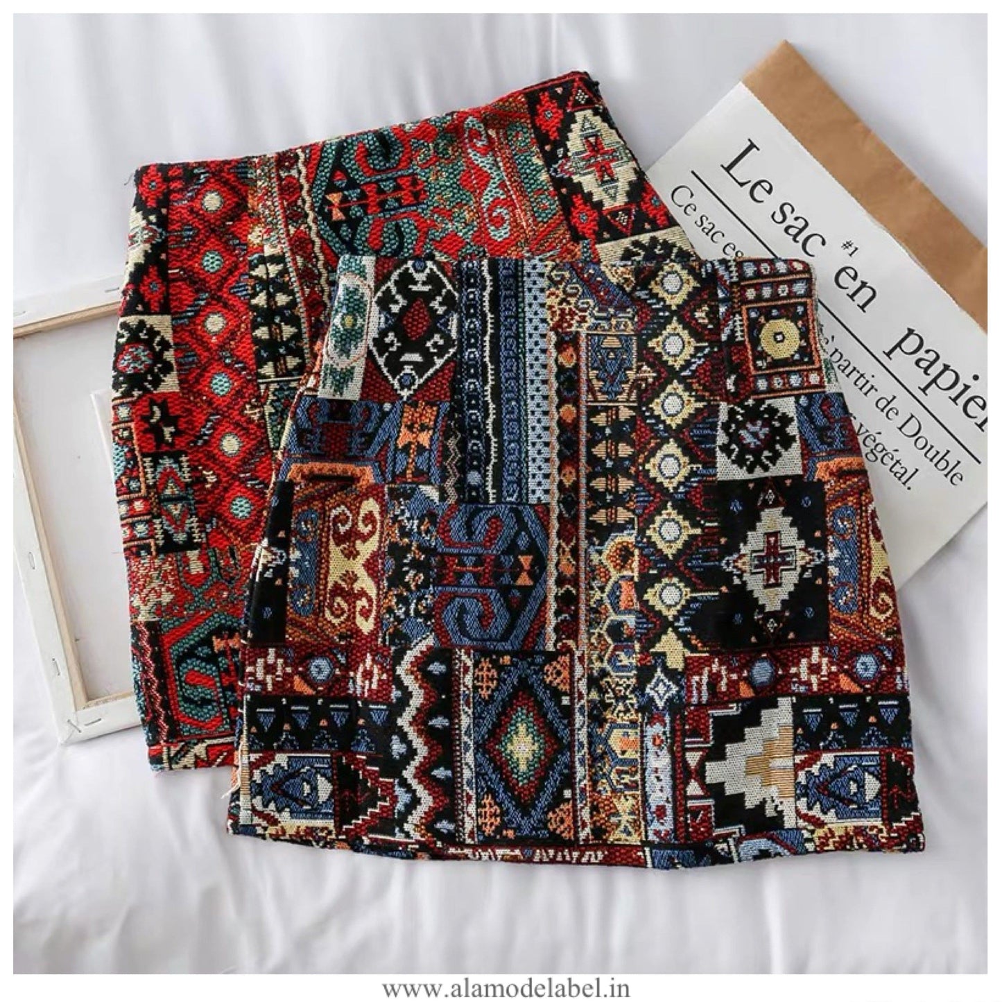 Vintage Tesla Embroidered Skirt In Red