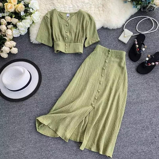 Roger Buttoned Coord Sets In Green