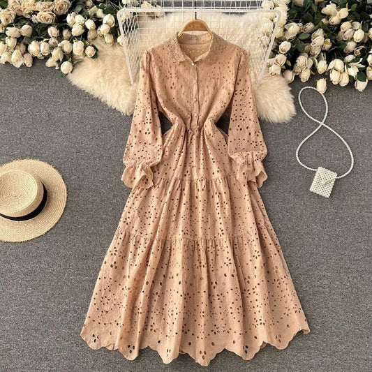 Jimmy Cotton Eyelet Midi Dress In Beige
