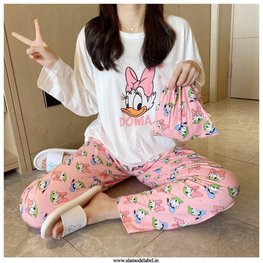 Iris Set of Cotton Nightsuit with Bag In Pink