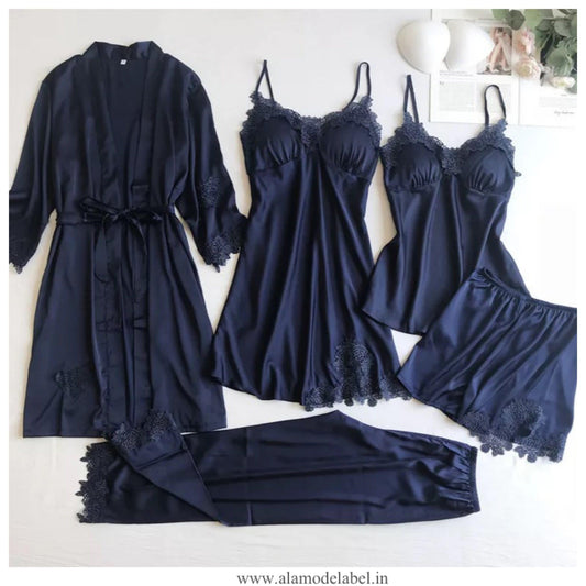 Anastasia Luxury Loungewear Set In Navy Blue