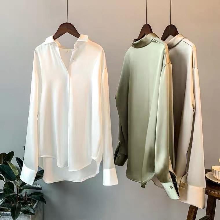 Hathor Luxury Satin Shirts In White