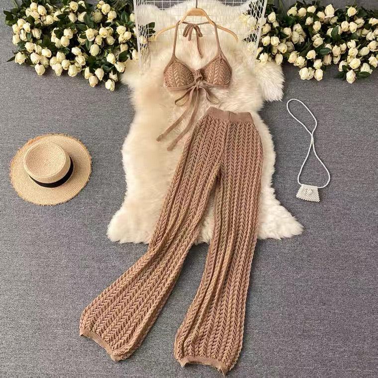 Silvia Crochet Coord Set In Brown