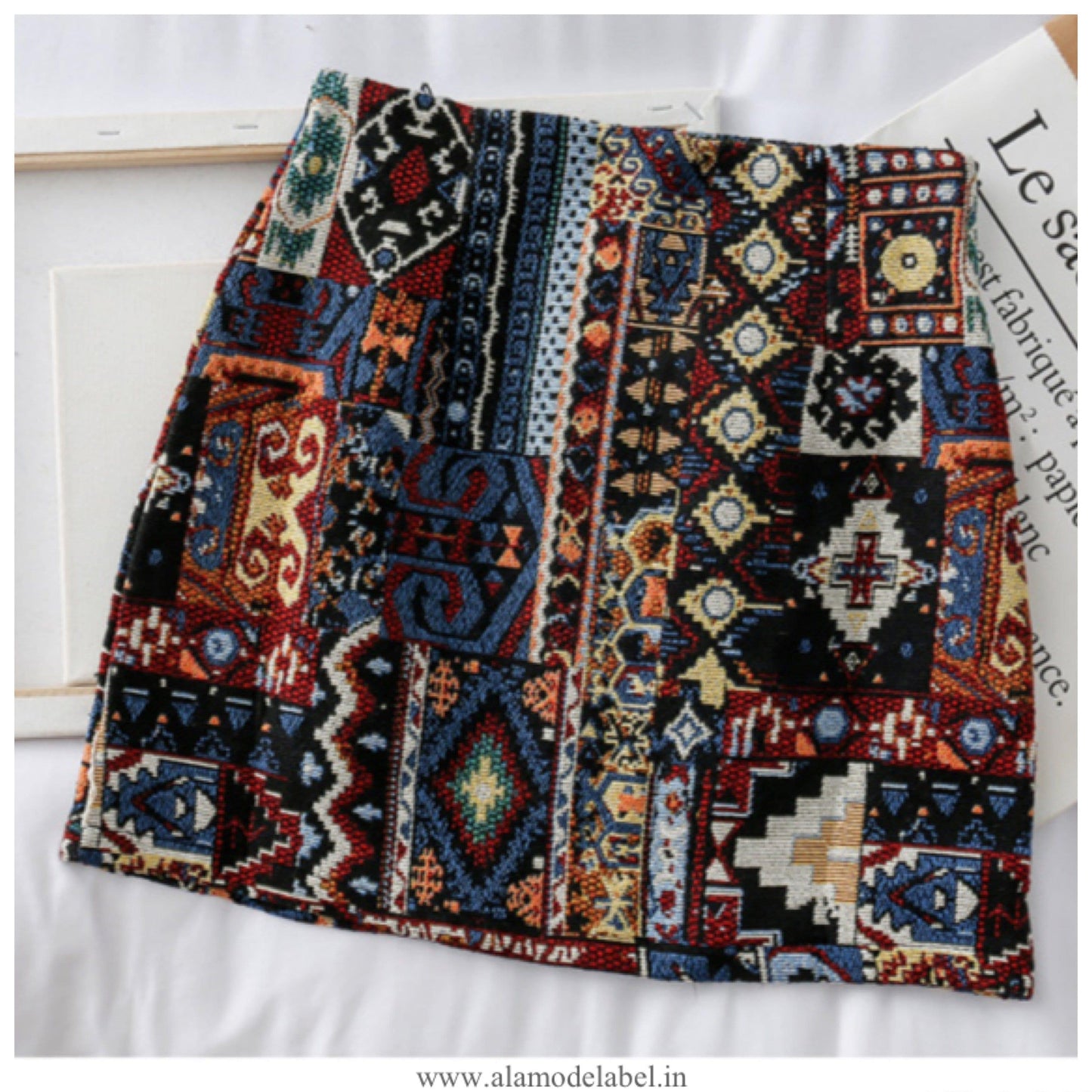 Vintage Tesla Embroidered Skirt In Blue