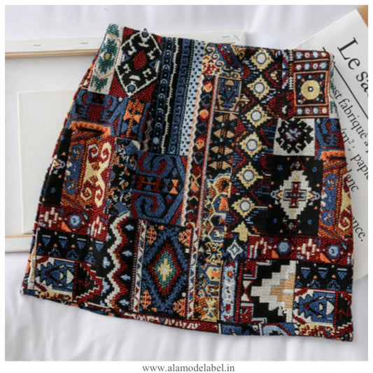 Vintage Tesla Embroidered Skirt In Blue