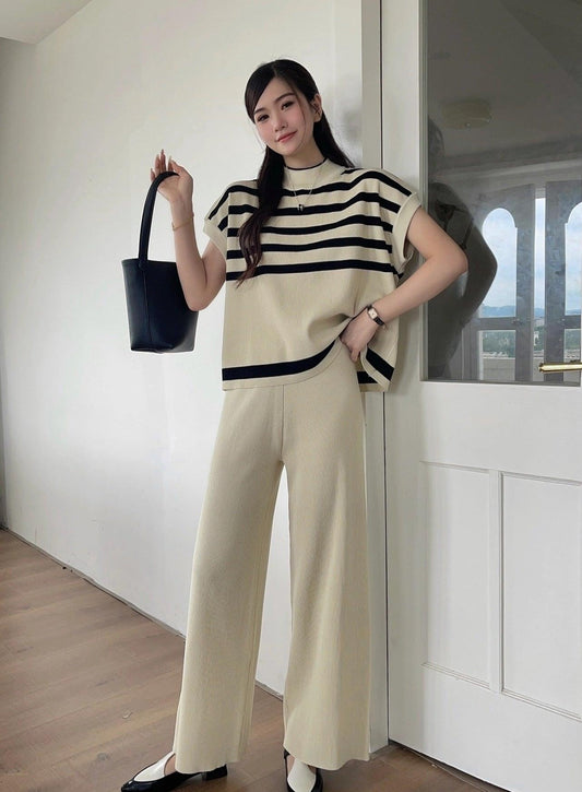 Matsel Ribbed Summer Co-ord Set In Beige