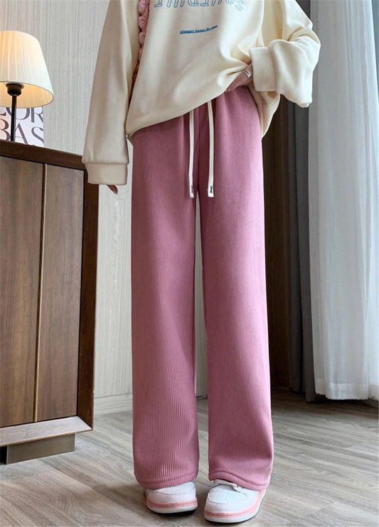 Marley Wide Leg Fleece Pants In Pink