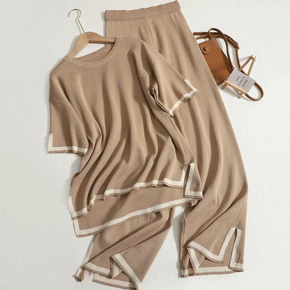 Flexxi Knitted Cotton Co-ord Set In Brown