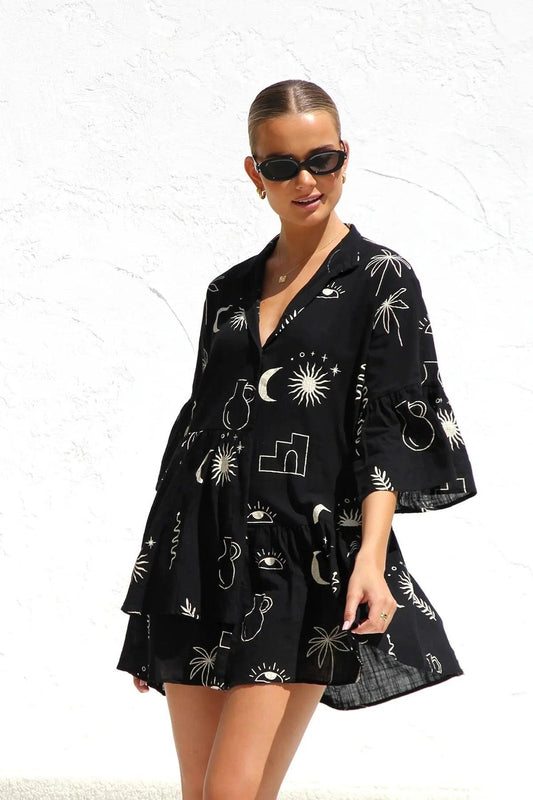 Rubeya Breezy Summer Dress In Black