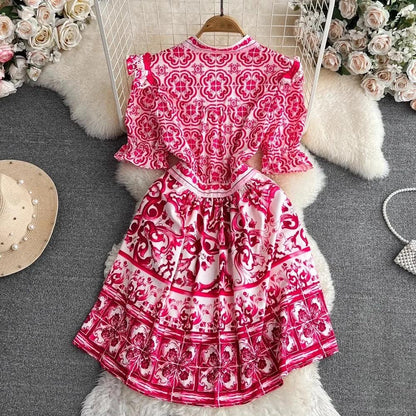 Bologna Porcelain Summer Vintage Dress In Pink