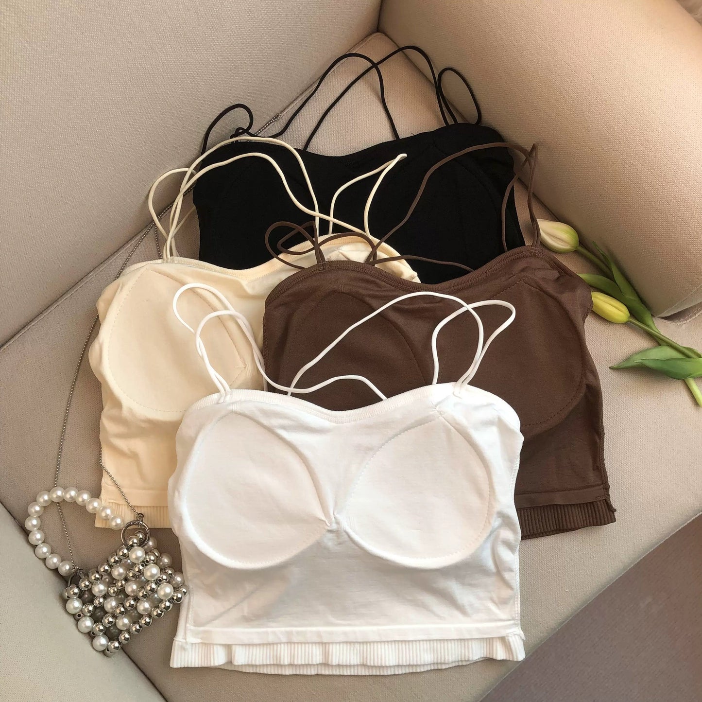 Leddo Tank Tops with Inbuilt Bra In Pale Yellow