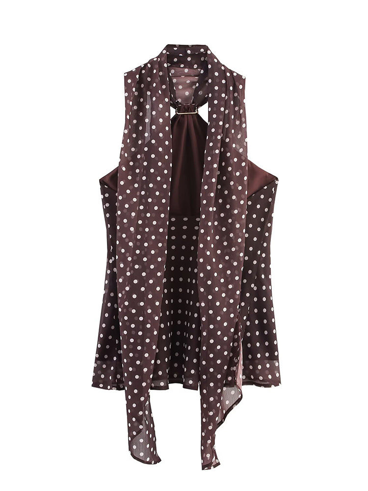 Gabrielle Top With Attached Scarf In Brown