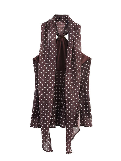 Gabrielle Top With Attached Scarf In Brown