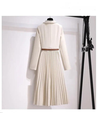 Nova Elegant Pleated Blazer Dress In Off white
