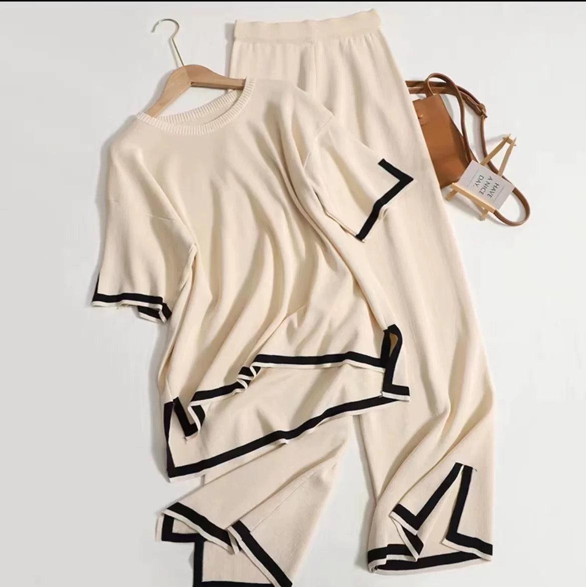 Flexxi Knitted Cotton Co-ord Set In Beige