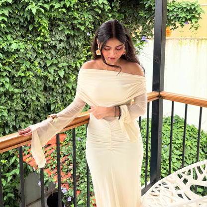 Saya Luxe Bodycon Maxi Dress in Off White