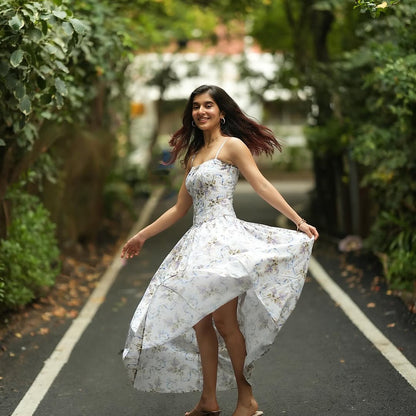 Eris Luxe Floral Maxi Dress In Off White