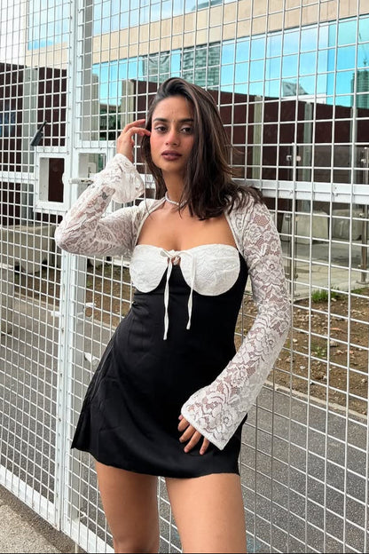 Serbia Lace Mini Dress In Black