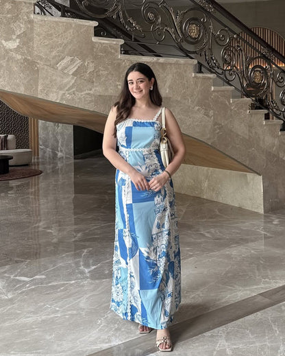 Solara Statement Summer Maxi Dress In Blue