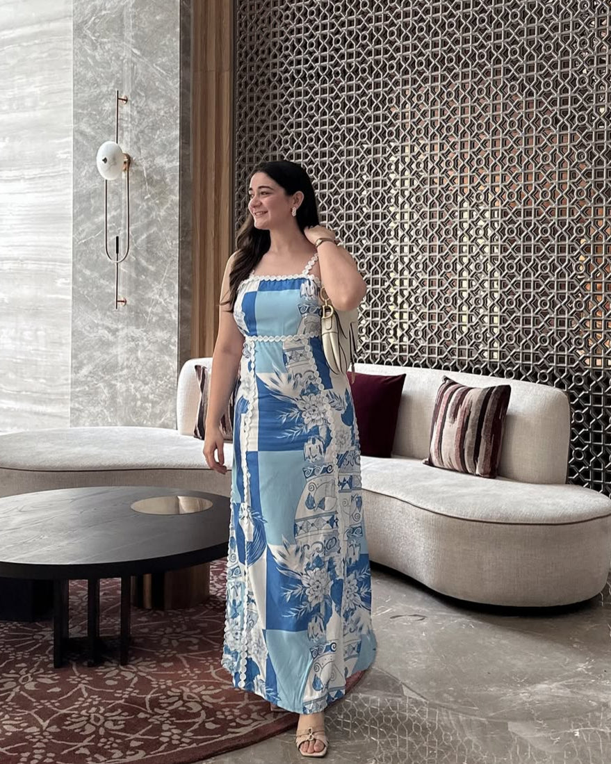 Solara Statement Summer Maxi Dress In Blue