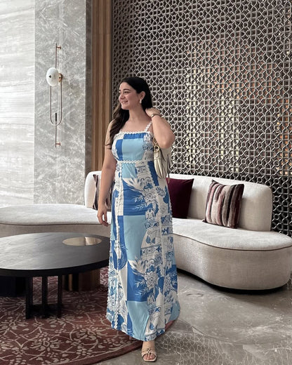 Solara Statement Summer Maxi Dress In Blue