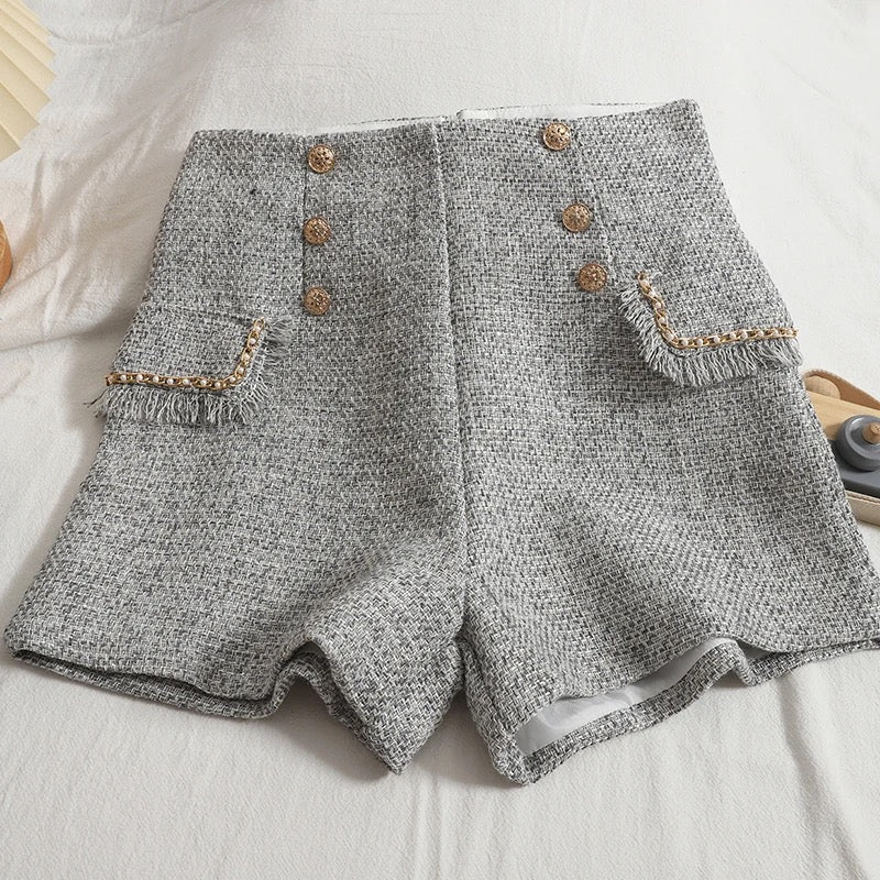 Sula Premium Tweed Shorts with Buttons In Black