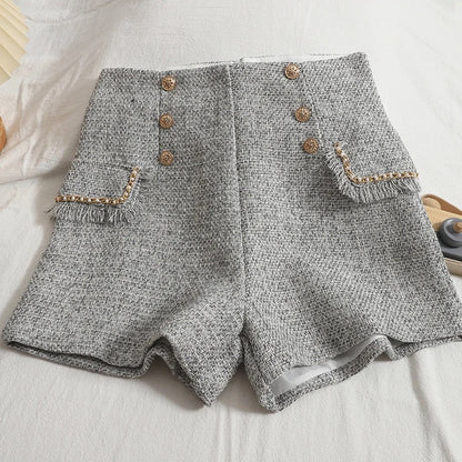 Sula Premium Tweed Shorts with Buttons In Black