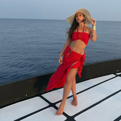 Mayne Summer Holiday Coord Set -Resortwear In Red