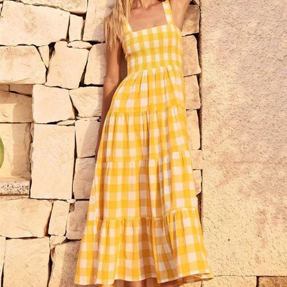 Hobor Gingham Maxi Dress in Yellow