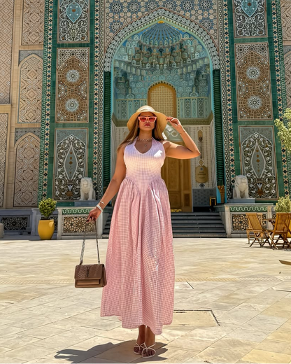 Shireen Drop Waist Midi Dress In Pink