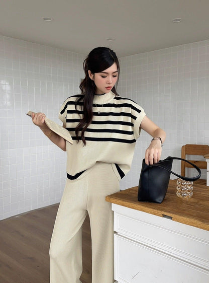 Matsel Ribbed Summer Co-ord Set In Beige