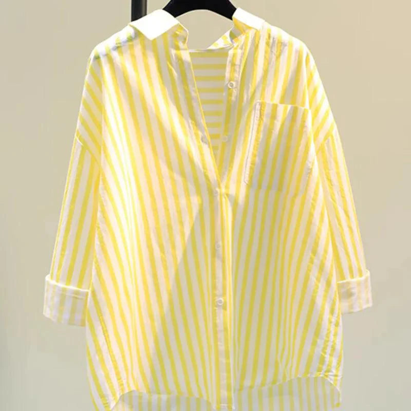 Lotus Striped Summer Oversized Shirt In Pink
