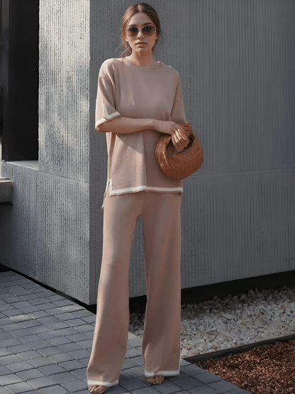 Flexxi Knitted Cotton Co-ord Set In Brown