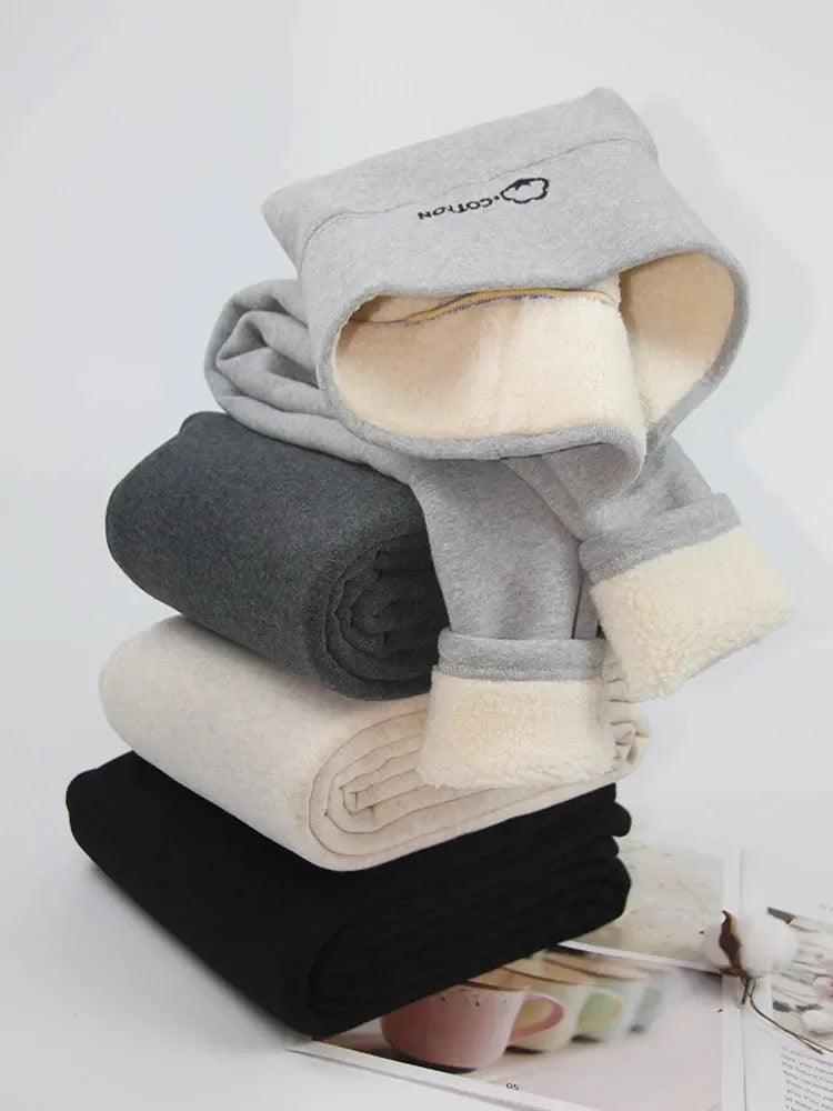 Lateno Premium Fleece Leggings In Light Grey
