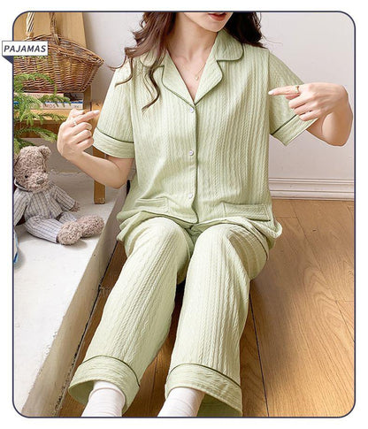 Paula 3 Pc Set Cotton Nightsuits In Pista Green