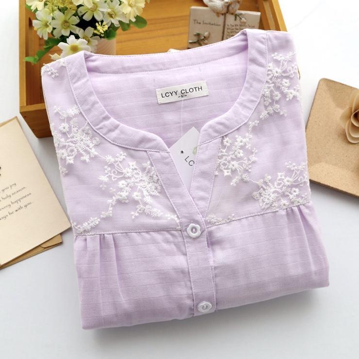 Cotton Embroidered Nightsuits In Purple