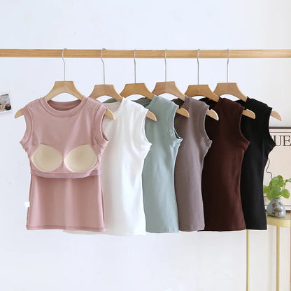Joyce Tank Tops with Inbuilt Bra In peach