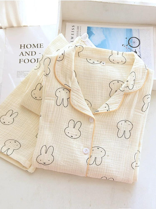 Bunny Cotton Crepe Nightsuits In Beige